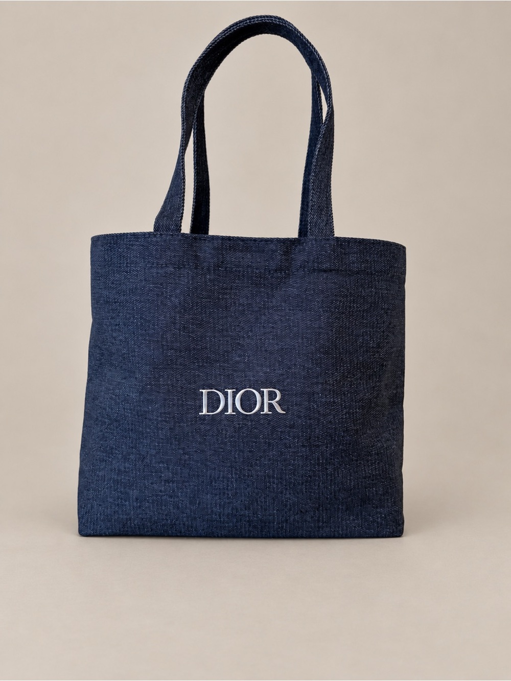 Christian Dior Beauty Medium Navy Blue Denim Tote Silver Metal Logo GWP VIP new